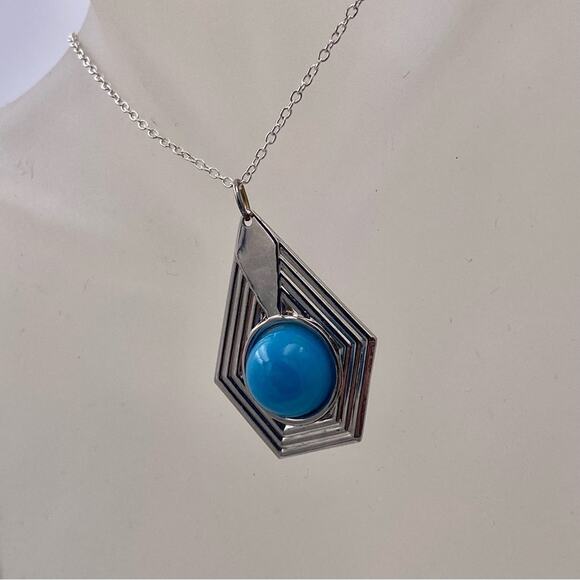 Southwestern Style Geometric Blue Cabochon Pendant - Picture 8 of 10